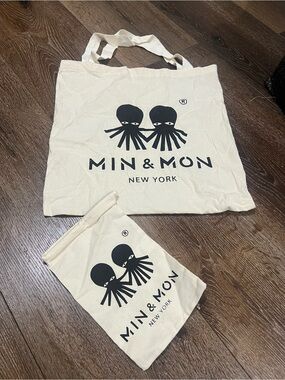 Min & Mon Cream Canvas Tote and Pouch with Black Octopus Logo